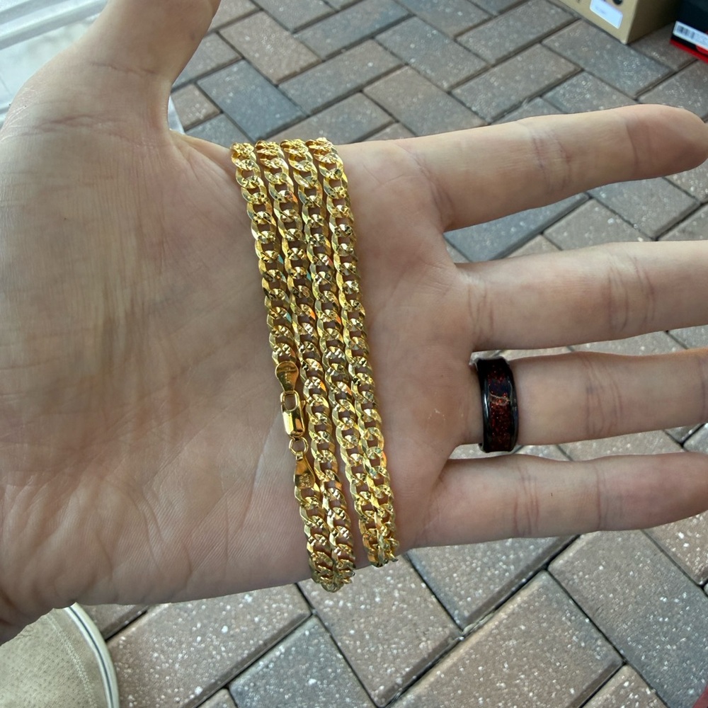 20 inch Pave style Curb Cuban— 5.2MM— 15.26 grams— 925 with 14k Gold Vermeil